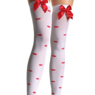 6259 Leg Avenue - Lycra Opaque Thigh High Stockings Red Lips Print - One Size